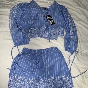 Blue and White Striped Two-Piece Set